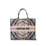 Dior Navy/Pink Tie Dye Canvas Embroidery Book Tote Large