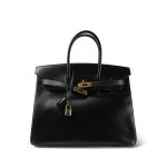 Birkin 35 Black Box Calfskin Gold Plated A Square Stamp - Image 3