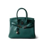 Birkin 30 Malachite Togo Palladium Plated C Stamp - Image 5