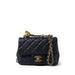 Navy Pearl Crush Mini Square Flap Aged Gold Hardware - Image 8