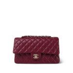 Burgundy Lambskin Quilted Classic Flap Medium Light Gold Hardware