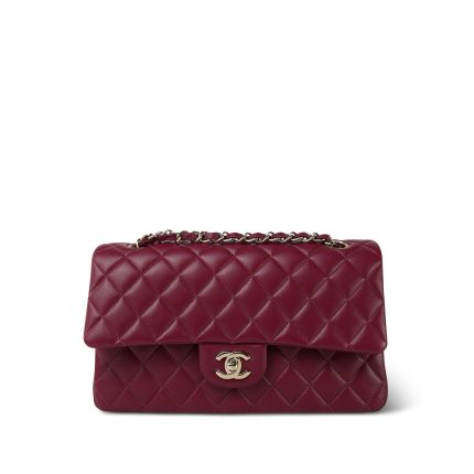 Burgundy Lambskin Quilted Classic Flap Medium Light Gold Hardware