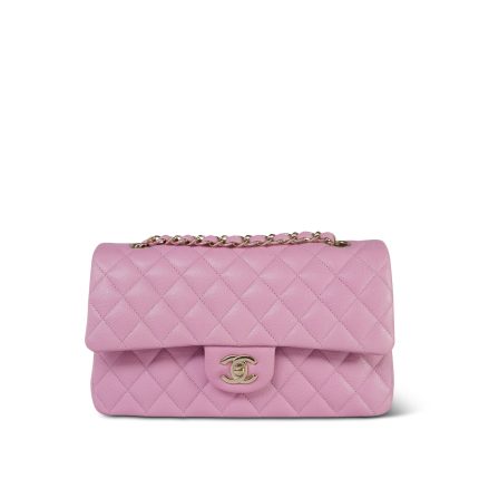 22S Pink Caviar Quilted Medium Classic Flap Light Gold Hardware
