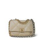22S Light Beige Lambskin Quilted 19 Flap Small Mixed Hardware - Image 2