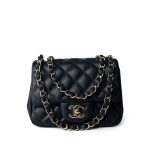 Navy Lambskin Quilted Mini Square Flap Bag LGHW - Image 11