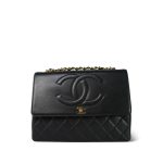 Black Lambskin Quilted Large CC Maxi Single Flap Bag Gold Hardware