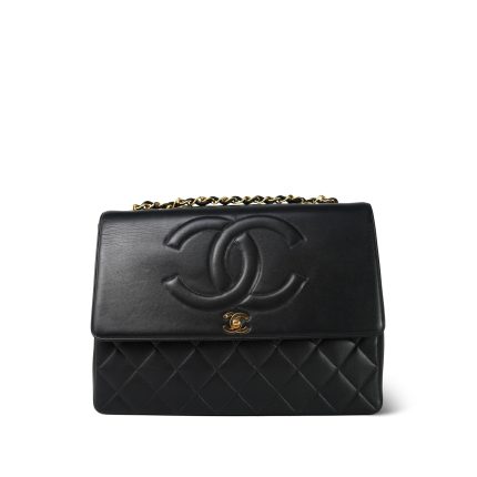 Black Lambskin Quilted Large CC Maxi Single Flap Bag Gold Hardware