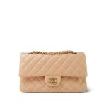 Beige Lambskin Quilted Classic Flap Medium Aged Gold Hardware