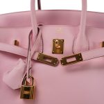 Birkin 25 Rose Sakura Swift Gold Plated X Stamp - Image 7