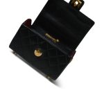 Black Lambskin Quilted Mini Vanity Chest With Handle Gold Hardware - Image 14