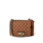 21K Caramel Caviar Quilted Small Boy Bag Light Gold Hardware - Image 12