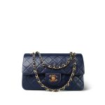 Navy Lambskin Quilted Classic Flap Small Gold Hardware - Image 12