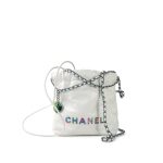 White Calfskin Quilted Mini 22 Bag Rainbow Hardware - Image 15