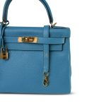 Kelly 28 Retourne Bleu Izmir Turquoise Veau Togo Gold Plated R Square Stamp - Image 19