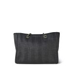 20P Black Stripe Raffia Deauville Shopping Tote Small Light Gold Hardware - Image 5