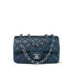 Pearly Navy Caviar Quilted Mini Rectangular Flap Silver Hardware - Image 3
