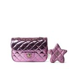 24C Shiny Light Pink Calfskin Quilted Flap Bag & Coin Purse