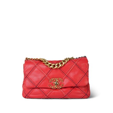 Coral Lambskin Quilted Wild Stitch 19 Flap Small Mixed Hardware