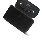 Black Velvet Quilted Small Vanity Case Black Hardware - Image 13