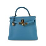 Kelly 28 Retourne Bleu Izmir Turquoise Veau Togo Gold Plated R Square Stamp - Image 17