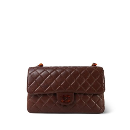 Vintage Brown Lambskin Quilted Single Flap Medium Tortoiseshell Hardware