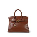 Birkin 35 Noisette Box Calfskin Gold Plated E Square Stamp - Image 2