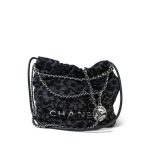 24B Black Floral Denim Quilted Mini 22 Bag - Image 13