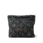 22K Black Ecru Tweed Quilted 22 Hobo Bag Medium Aged Gold Hardware