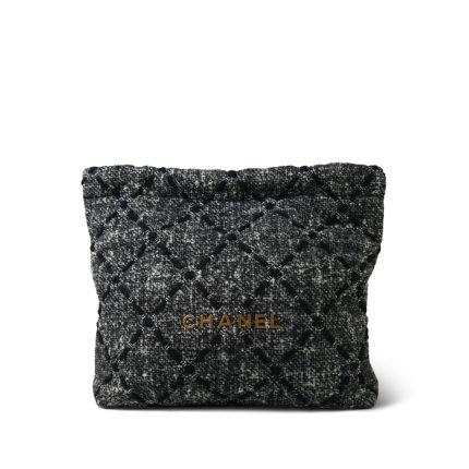 22K Black Ecru Tweed Quilted 22 Hobo Bag Medium Aged Gold Hardware