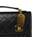 Black Lambskin Quilted Top Handle Double Turnlock Single Flap Gold Hardware - Image 4