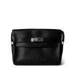 Kelly Messenger Bag PM Noir Evergrain Calfskin Palladium Plated B Stamp
