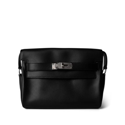 Kelly Messenger Bag PM Noir Evergrain Calfskin Palladium Plated B Stamp