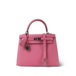 Kelly Sellier 25 Rose Confetti Veau Epsom Palladium Plated X Stamp