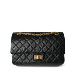 Black Crumpled Calfskin Quilted Reissue 2.55 225 Aged Gold Hardware