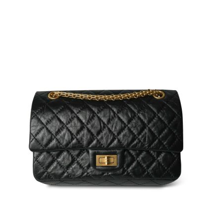 Black Crumpled Calfskin Quilted Reissue 2.55 225 Aged Gold Hardware