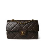 Dark Brown Lambskin Quilted Classic Flap Small Gold Hardware