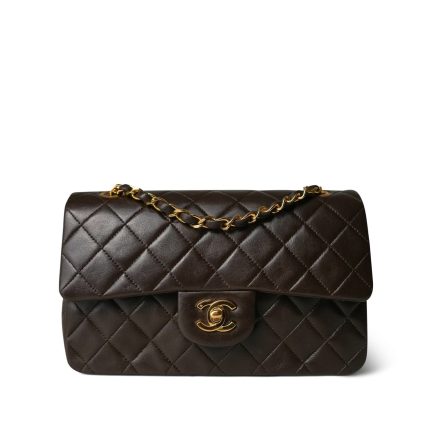Dark Brown Lambskin Quilted Classic Flap Small Gold Hardware