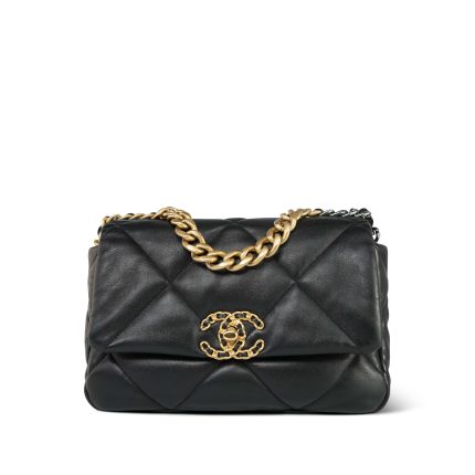 Black Lambskin Quilted 19 Flap Small MHW