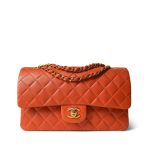 Burnt Orange Lambskin Quilted Classic Flap Medium Gold Hardware - Image 7