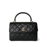 Black Lambskin Quilted Small Trendy CC Light Gold Hardware
