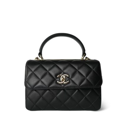 Black Lambskin Quilted Small Trendy CC Light Gold Hardware