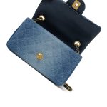24S Blue Denim Quilted Rectangular Flap Mini Aged Gold Hardware - Image 9