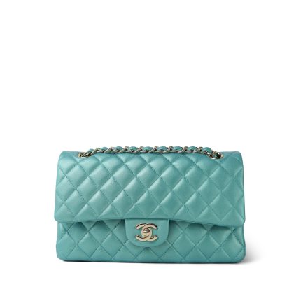 Iridescent Green Lambskin Quilted Classic Flap Medium Light Gold Hardware