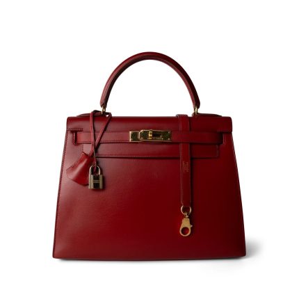 Kelly 28 Rouge Box Calfskin Gold Plated (X) Stamp
