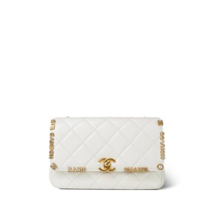 23C White Lambskin Quilted Paris Monaco Single Flap Bag Aged Gold Hardware