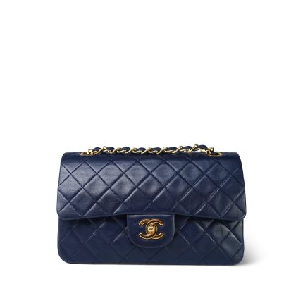 Navy Lambskin Quilted Classic Flap Small Gold Hardware