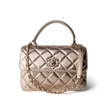 21S Gold Metallic Lambskin Quilted Trendy CC Small Light Gold Hardware