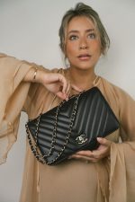 Black Calfskin Chevron Quilted Statement Flap Bag Medium LGHW - Image 7