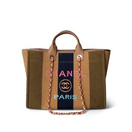 Multicolor Striped Straw Raffia Large Deauville Tote Silver Hardware