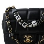 Black Lambskin Quilted Monacoco Mini Square Flap Light Gold Hardware - Image 13